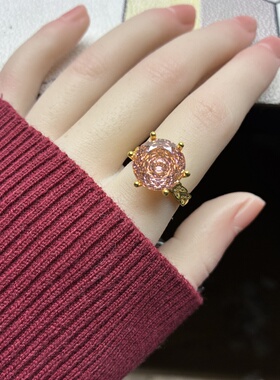 18k镀金麦穗金戒指6克拉高碳钻穿越切帕帕拉恰日落色活口钻戒女