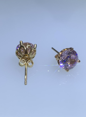 浅冰粉星空切耳钉女款18K真金电镀彩宝粉色宝石钻石镶嵌时尚百搭