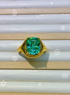帕拉伊巴冰花切戒指女活口可调节镀18k黄金色3克拉培育石高碳钻