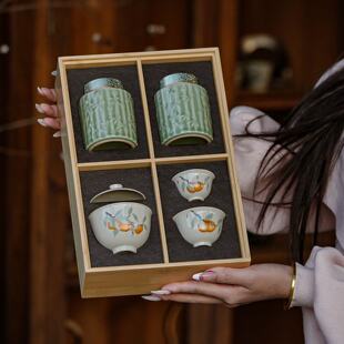 高档绿茶包装礼盒陶瓷罐明前龙井100g双包半斤装茶具组空竹盒包装