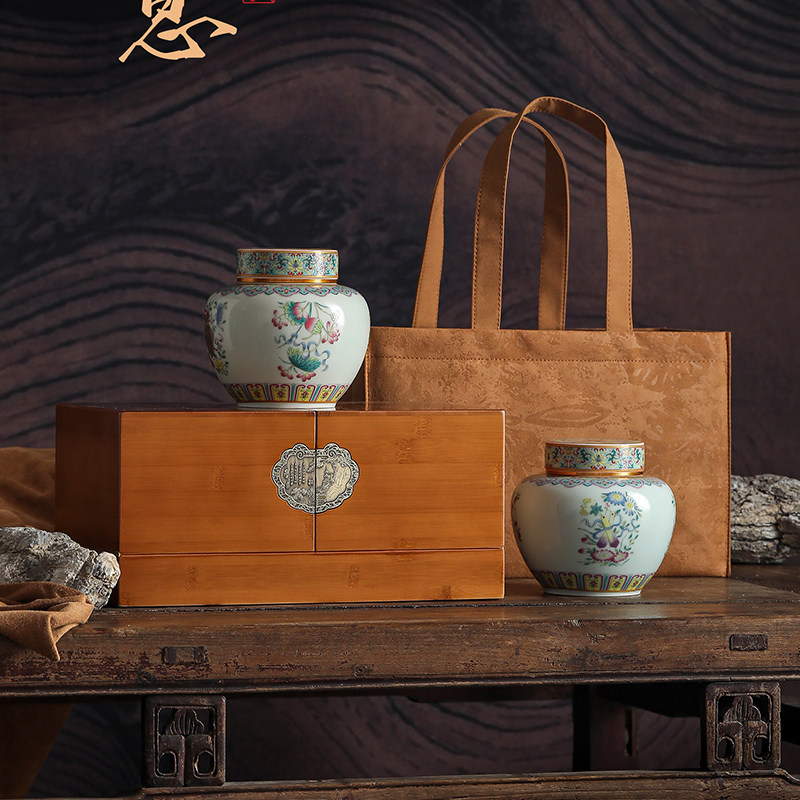 高档竹盒陶瓷罐茶叶包装盒空礼盒红茶绿茶白茶通用散茶装礼盒空盒
