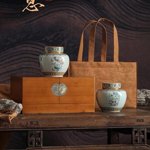 高档竹盒陶瓷罐茶叶包装盒空礼盒红茶绿茶白茶通用散茶装礼盒空盒