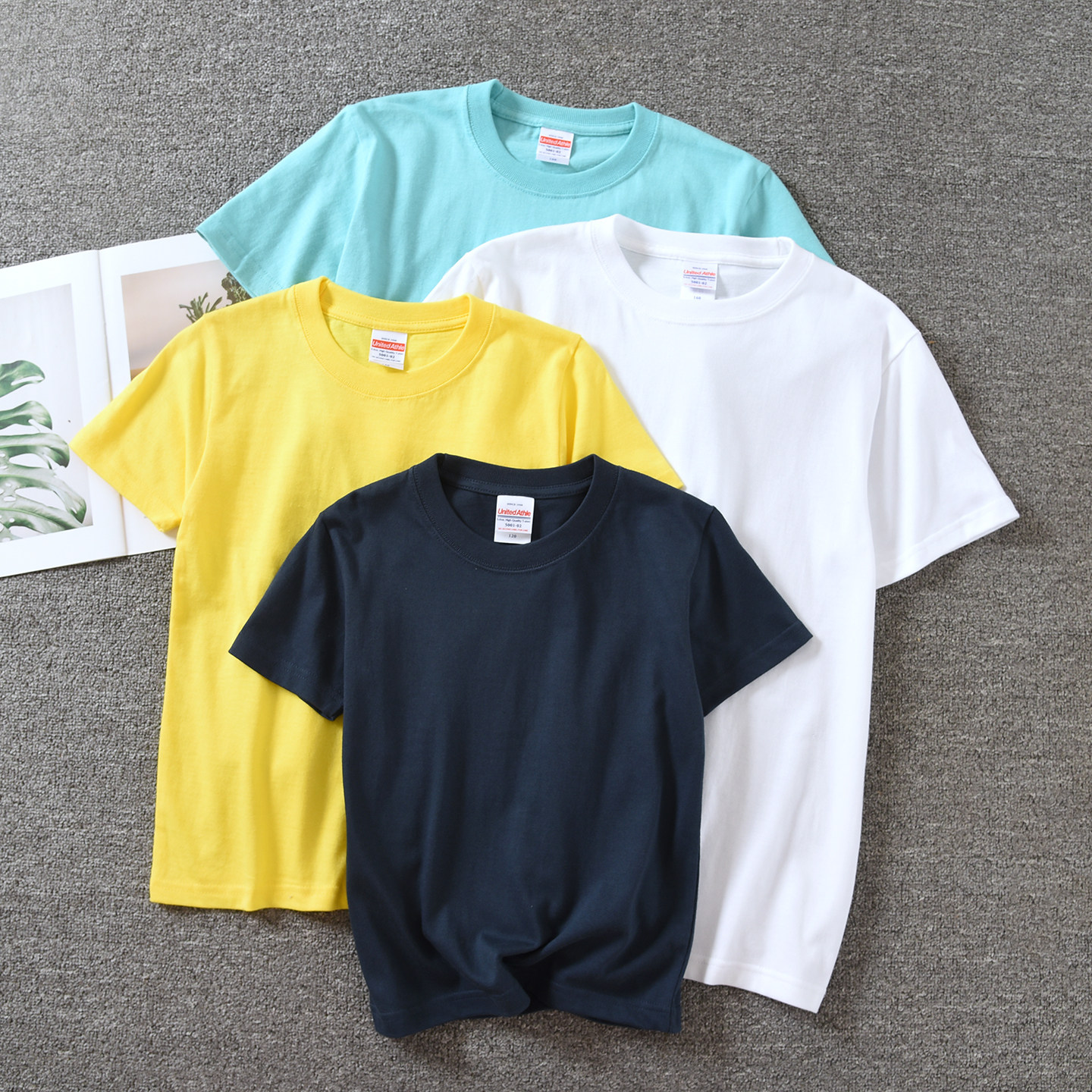 儿童白色短袖t恤纯棉中小学生班服校服男女童纯色夏季圆领上衣服