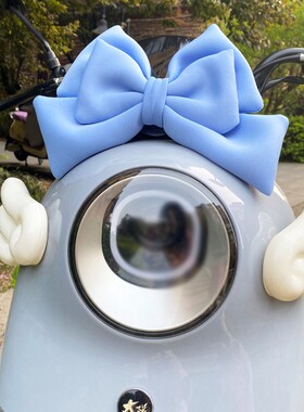 电动车蝴蝶结装饰爱玛露娜台铃雅迪电瓶车改造小配件蓝色头盔配饰