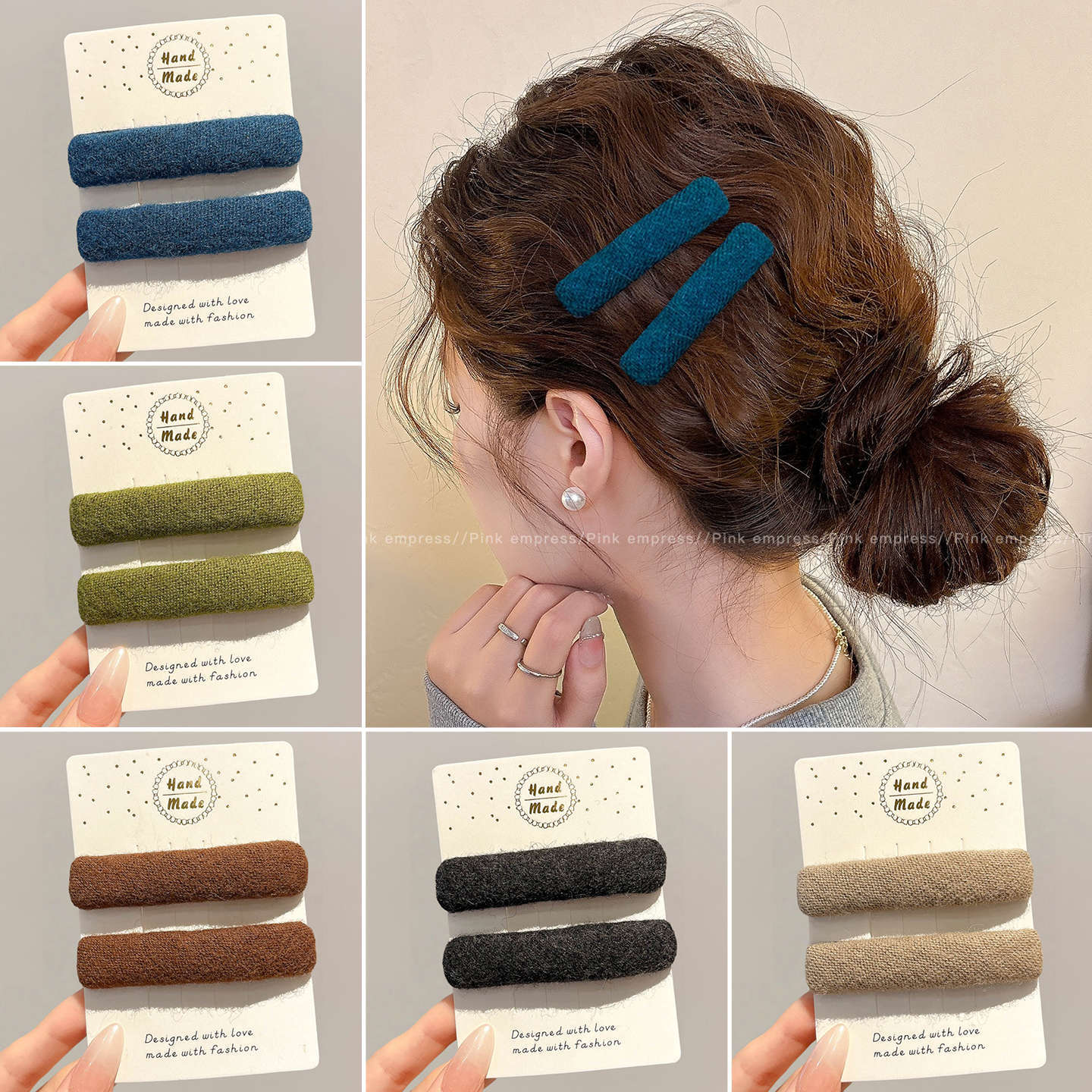 韩系纯色布艺长方形发夹女前额刘海夹子bb边夹碎发一字夹发卡头饰