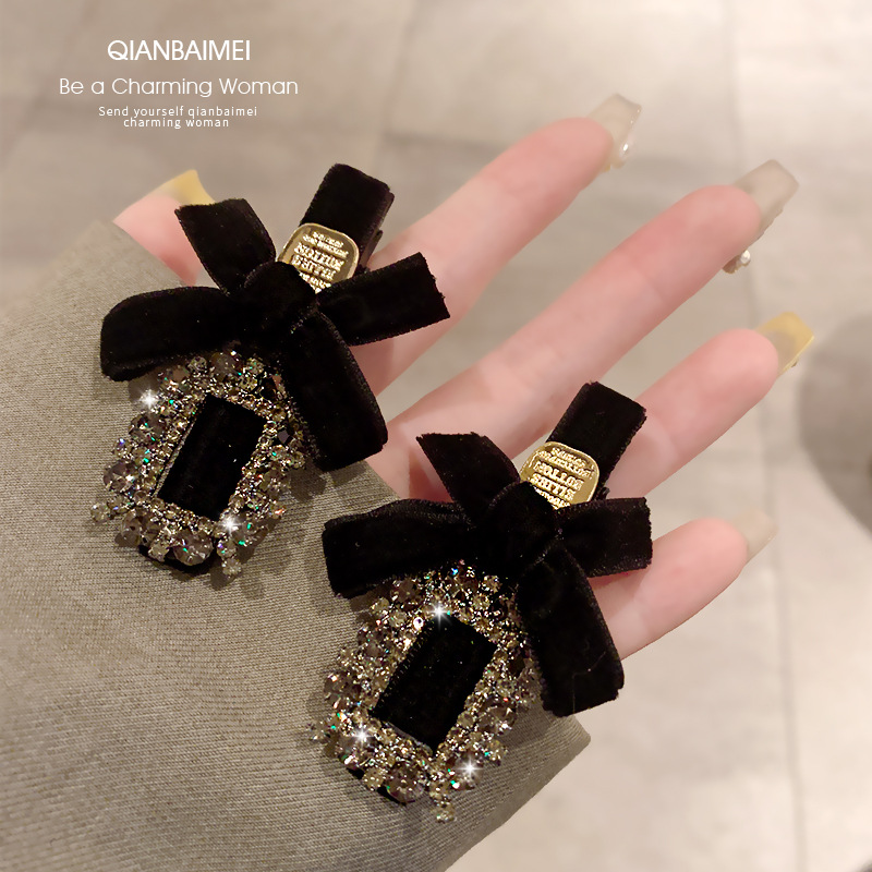 气质复古发夹女水钻鸭嘴夹网红ins风侧边夹高档蝴蝶结刘海夹头饰