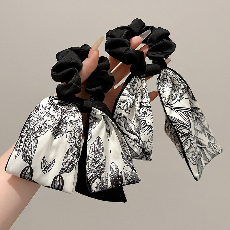 新中式水墨飘带丝巾发圈女感大肠圈发带发绳扎低马尾头绳发饰