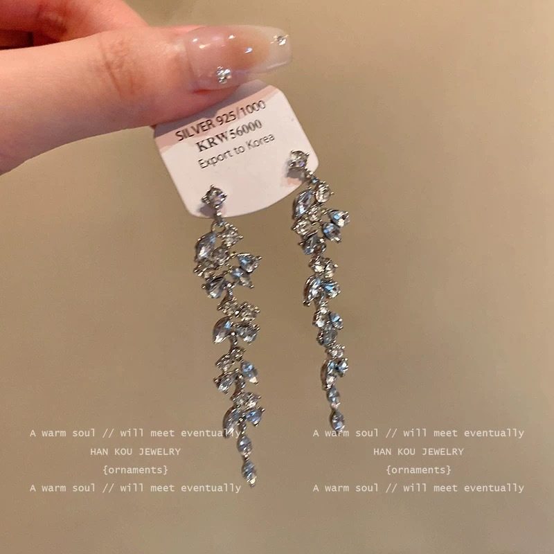 长款镶钻水晶流苏耳钉女2025年新款爆款设计感轻奢百搭耳饰品,饰品/流行首饰/时尚饰品新,耳环,淘宝优惠券,粉丝福利购,淘宝优惠卷