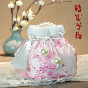 鹤语堂古风手工汤婆子布套锦缎毛绒暖手炉套宝汉服周边配饰
