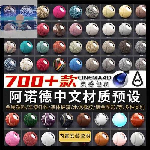 C4D预设阿诺德材质球合集 中文汉化arnold渲染器纹理贴图r19-2025