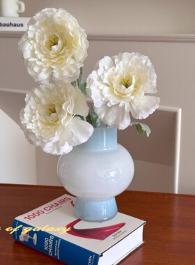 法式vintage复古中古奶玉色玻璃花瓶ins高级感摆件插花花器摆件