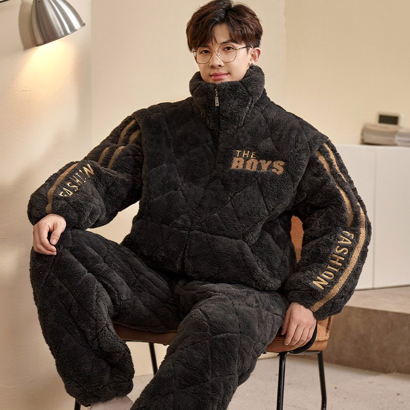 三层夹棉冬季男士睡衣珊瑚绒加厚加绒可外穿法兰绒学生潮套装冬天,女士内衣/男士内衣/家居服,睡衣/家居服套装,淘宝优惠券,粉丝福利购,淘宝优惠卷