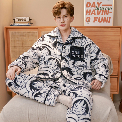 冬季男士加绒加厚珊瑚绒睡衣