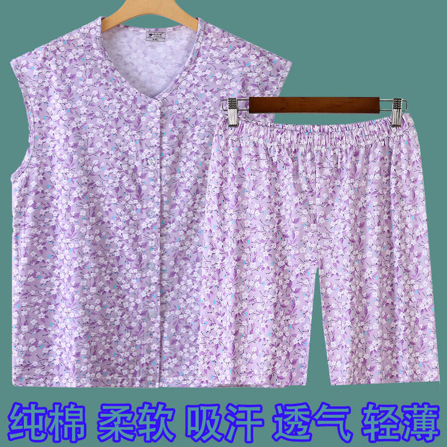 宽松短裤套装砍袖系扣纯棉睡衣