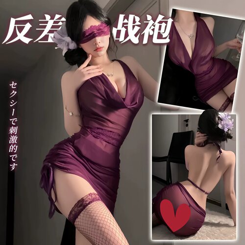 女时尚性感深V透视镂空肚兜短裙