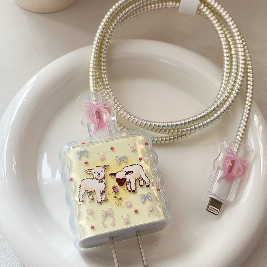 可爱羊咩咩适用苹果20W充电器保护套16/17快充线iphone充电头硅胶