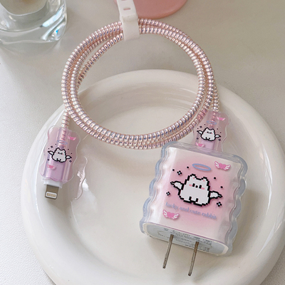 像素小猫适用20w充电器苹果16/17充电头保护套可爱iphone缠绕线