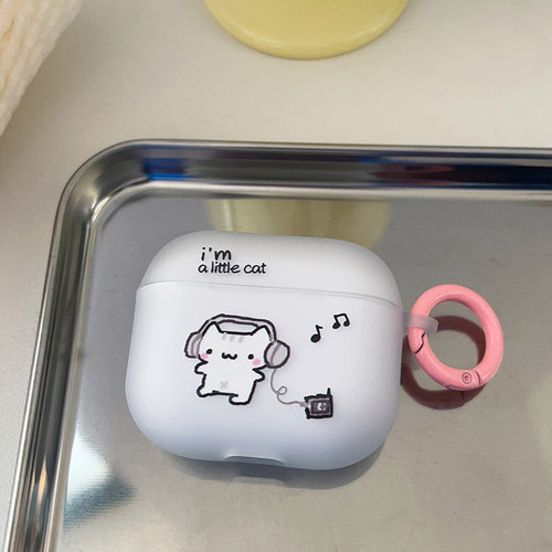 可爱小白猫，适用苹果耳机壳1/2/4/5无线蓝牙airpodspro3保护套代三四五磨砂创意新款卡通简约小众ins硅胶软