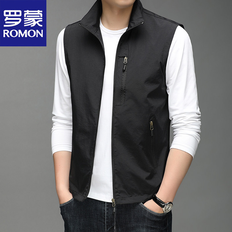 罗蒙春秋薄款马甲男士商务休闲无袖坎肩户外工装背心外穿潮流外套
