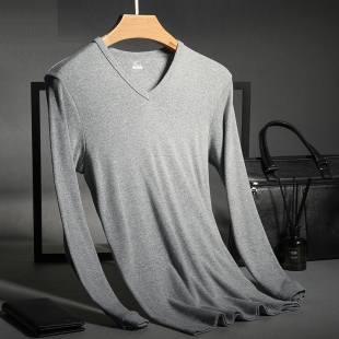 三枪秋衣男秋季纯棉薄款V领基础保暖上衣打底内穿修身长袖棉毛衫