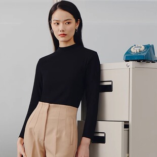 三枪秋衣女秋冬薄半高领外穿ins2023新款潮长袖纯棉打底保暖上衣