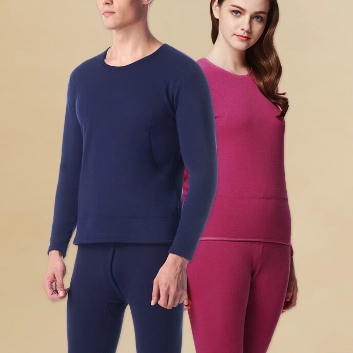 三枪保暖内衣男加绒加厚护膝贴块发热防寒冬季女打底秋衣秋裤套装