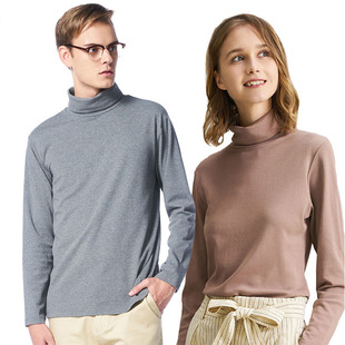 三枪秋衣女秋冬季内搭彩条高翻领单件保暖上衣可外穿长袖打底衫男