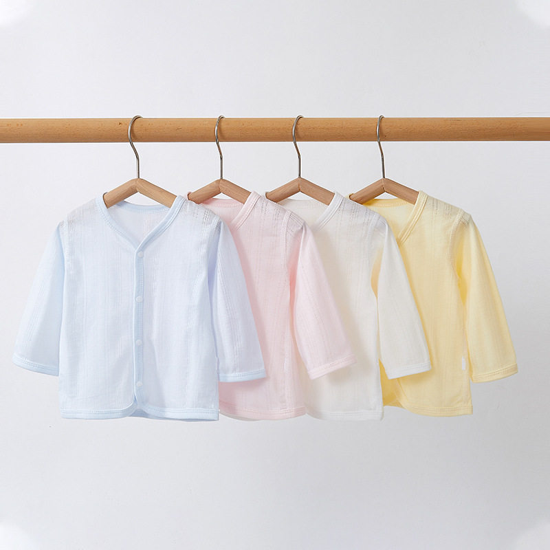 婴儿长袖单上衣单排扣A类纯棉春秋款透气宝宝无骨上衣夏薄款外套