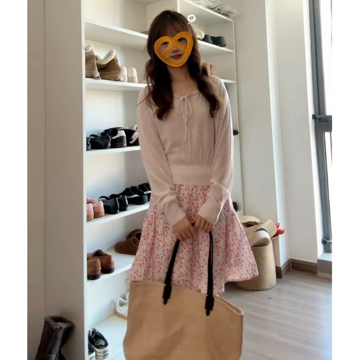 2026新款春季粉色洋装女秋冬小个子碎花半身裙韩系穿搭一整套装