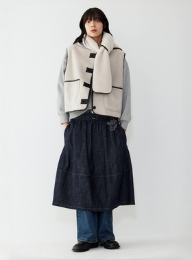 STUDIO TOMBOY2025秋冬麝鼠毛双面穿背心 象牙白围巾宽松叠穿马甲