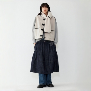 STUDIO TOMBOY2025秋冬麝鼠毛双面穿背心 象牙白围巾宽松叠穿马甲