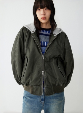 STUDIO TOMBOY 可拆卸连帽外套女 MA-1 飞行员复古做旧夹克上衣