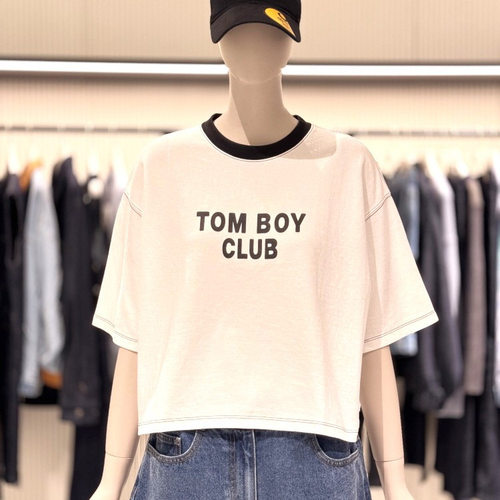 STUDIO TOMBOY撞色短袖T恤女 纯棉混纺短款上衣 前胸印花设计