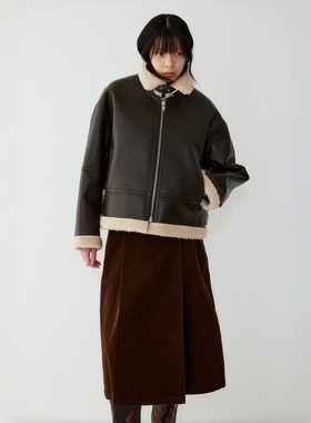 STUDIO TOMBOY2025 秋冬合成麝鼠毛夹克 宽松皮草装饰可调节外套