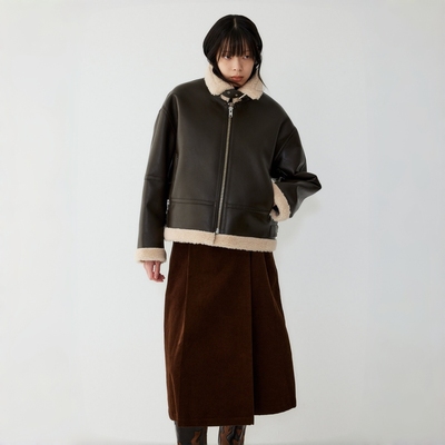 STUDIO TOMBOY2025 秋冬合成麝鼠毛夹克 宽松皮草装饰可调节外套