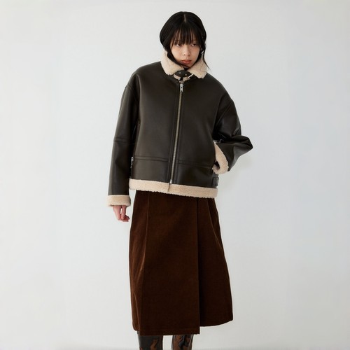 STUDIO TOMBOY2025 秋冬合成麝鼠毛夹克 宽松皮草装饰可调节外套