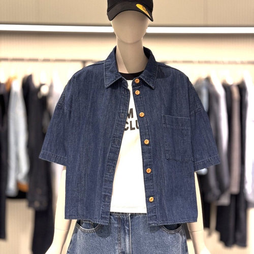 STUDIO TOMBOY夏季ins风牛仔短袖衬衫女薄款宽松显瘦外搭上衣