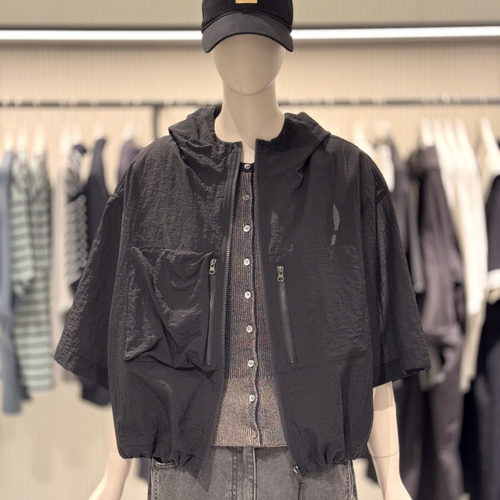 StudioTomboy夏季薄款连帽短袖夹克透气宽松外套立体口袋抽绳设计