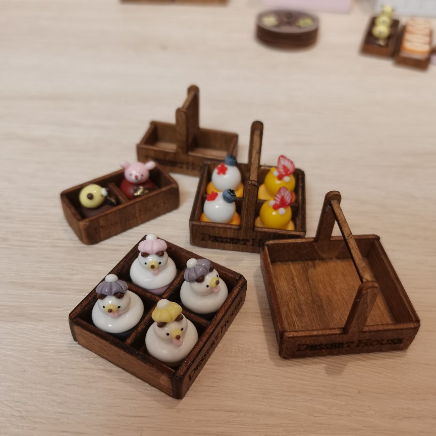微缩食玩迷你多用途木制四宫格托盘甜品摆件模型小布OB娃屋场景