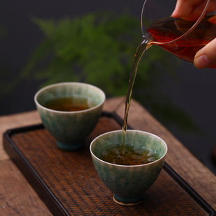 孔雀绿品茗杯建盏单杯主人杯功夫茶杯 景德镇纯手工陶瓷茶杯