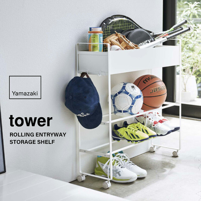 日本 YAMAZAKI山崎实业tower家庭玄关简约多功能收纳架带滑轮鞋架