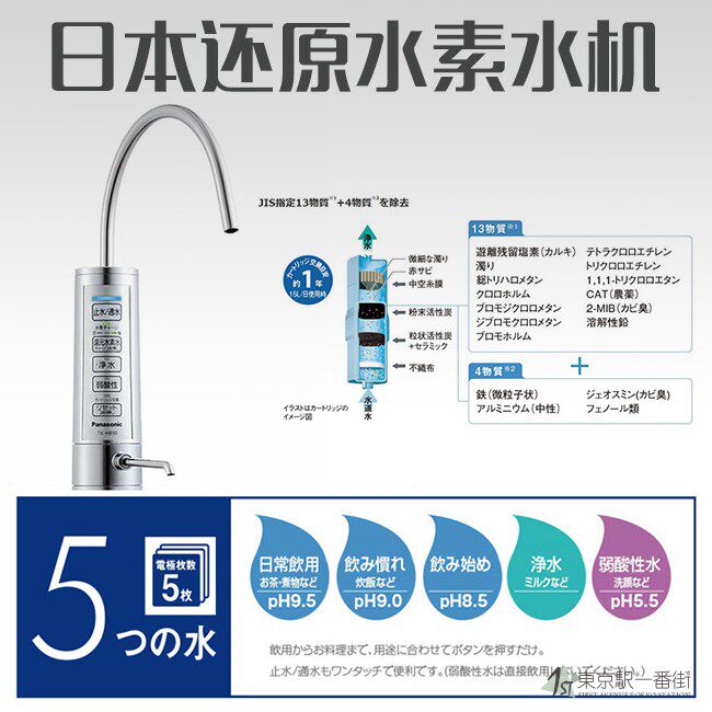 日本代购松下Panasonic还原水素水机内置电解净水器滤芯龙头TK-HB