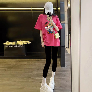 套装女夏季宽松小个子上衣短袖+瑜伽普拉提外穿健身鲨鱼裤两件套