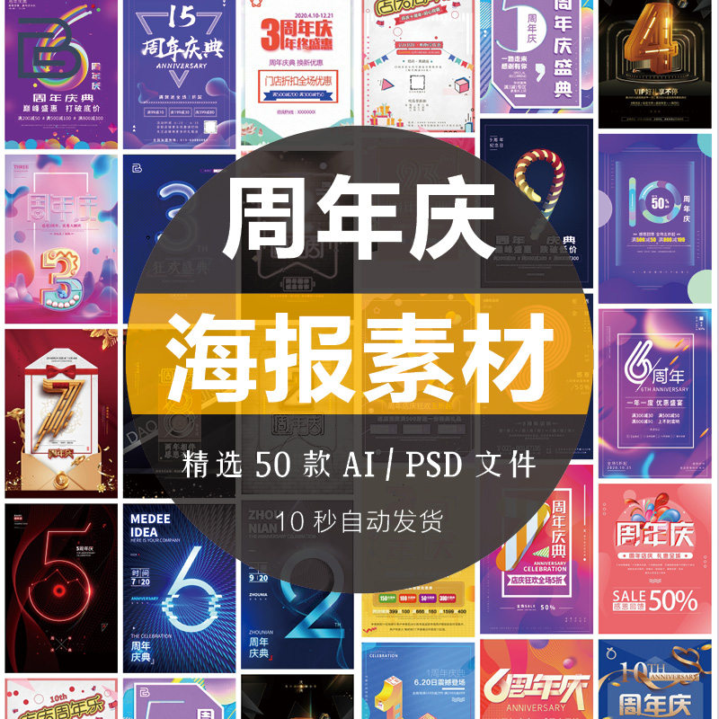 商场开业周年庆盛典促销活动海报店铺周年纪念电子版朋友圈ps素材