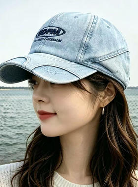复古水洗牛仔宽檐防晒棒球帽女