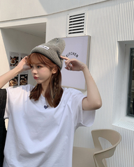 實拍實價 2021早春新品短袖愛心系列小眾設計感T恤寬鬆上衣