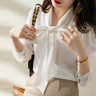 蝴蝶结飘带衬衣女2026新款 高端设计感小众高级感洋气白色雪纺衬衫