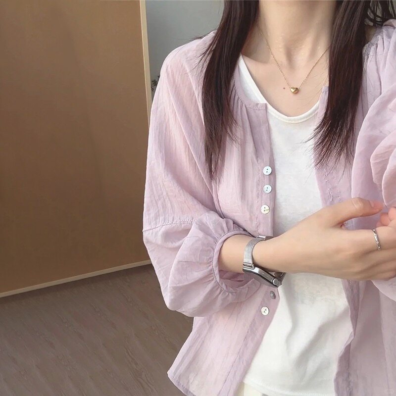 粉色防晒亚麻衬衫女夏薄款开衫外搭空调罩衫宽松开衫衬衣短款上衣图片