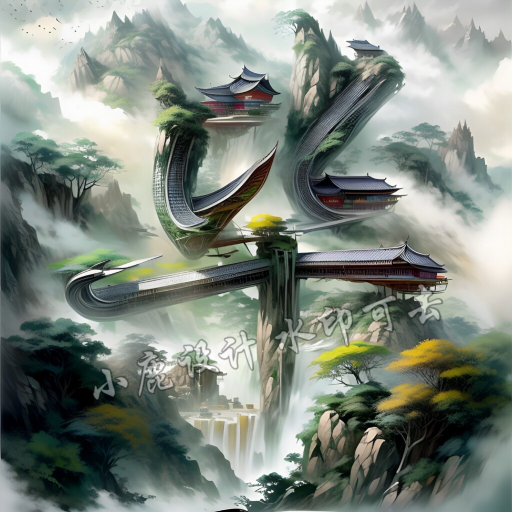 抖音直播间同款山水ai艺术字姓氏签名微信头像定制成套素材设计