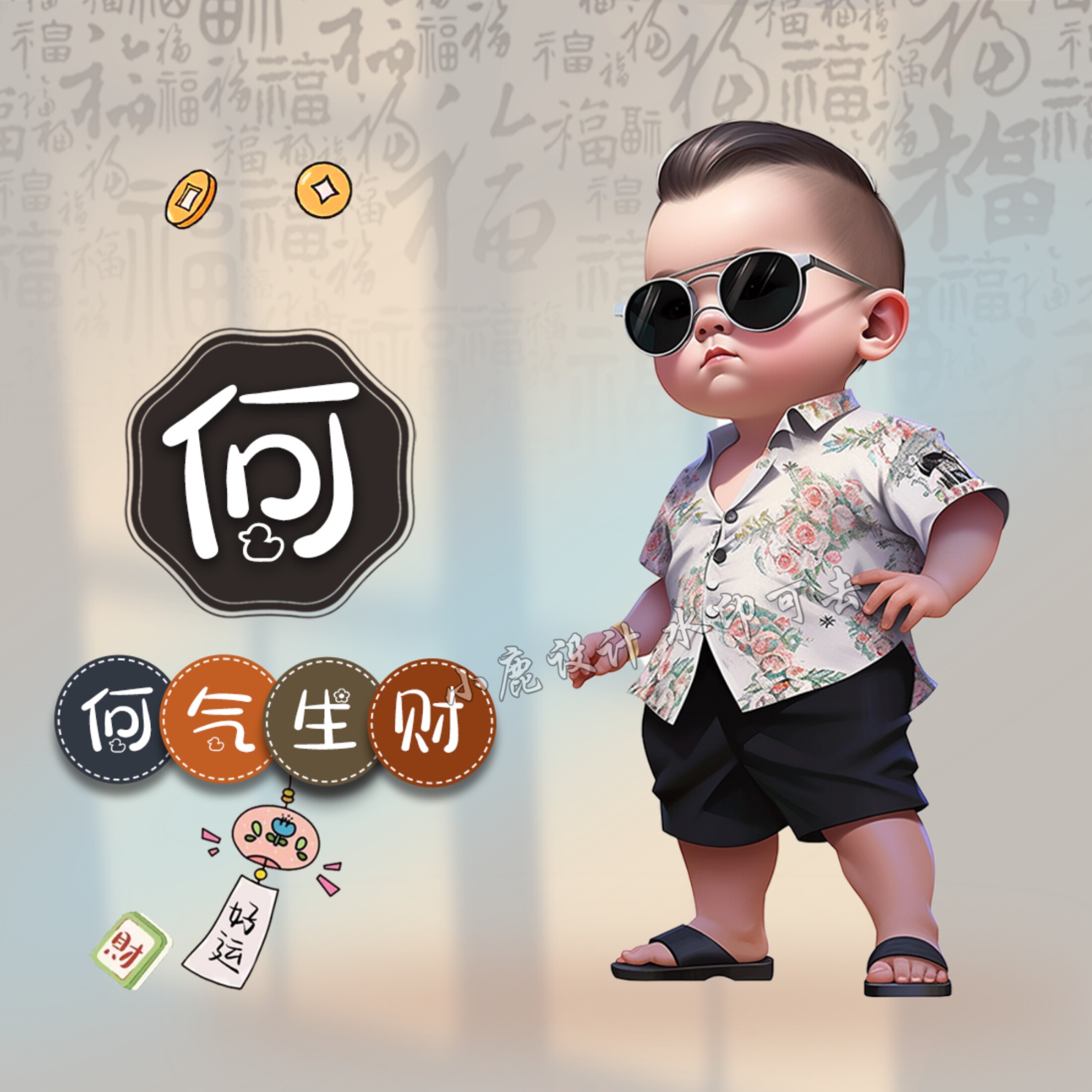 抖音直播间同款卡通姓氏情侣谐音梗微信头像背景图定制作图片设计
